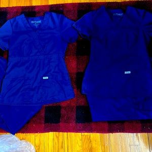 Grey's Anatomy 2 pairs Womens Navy Short Sleeve Top Pants Scrubs Set XS-S Elas…